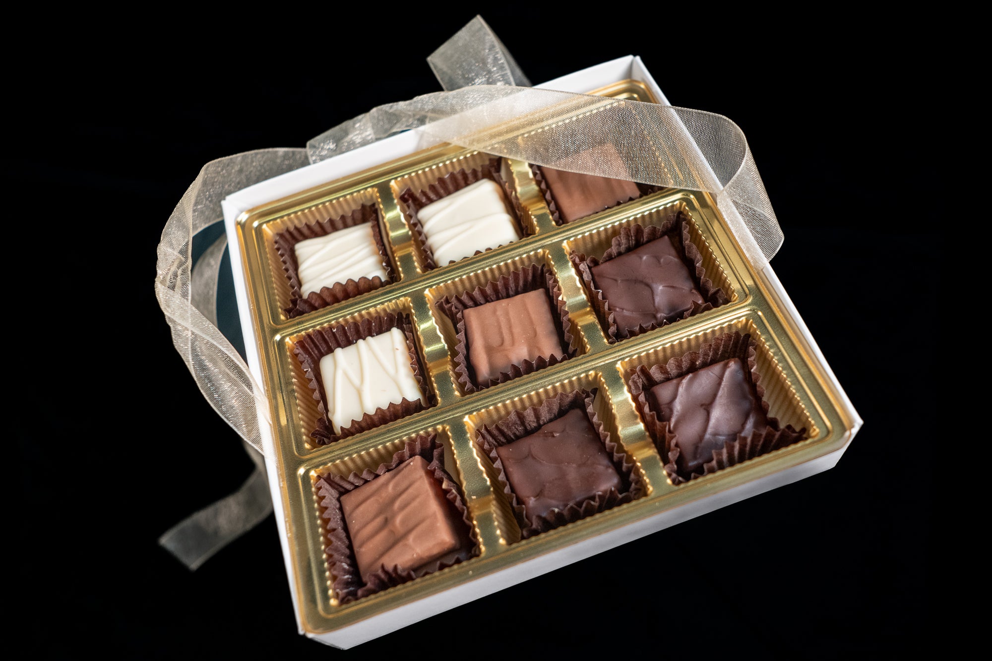 3 White Chocolate Truffles, 3 Milk Chocolate Truffles, 3 Dark Chocolate Truffles