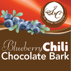 Blueberry Chili Chocolate Bark label