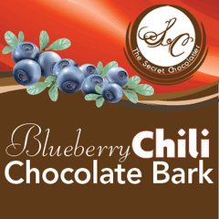 Blueberry Chili Chocolate Bark label