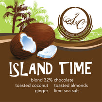 Stack of Island Time Bark pieces with the nut and coconut topping in detail.