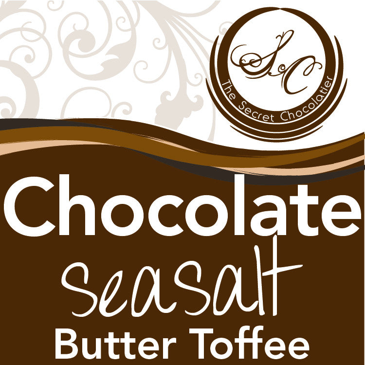 The Secret Chocolatier Sea Salt Butter Toffee label — one of the items featured in the Executive Chocolate Box.