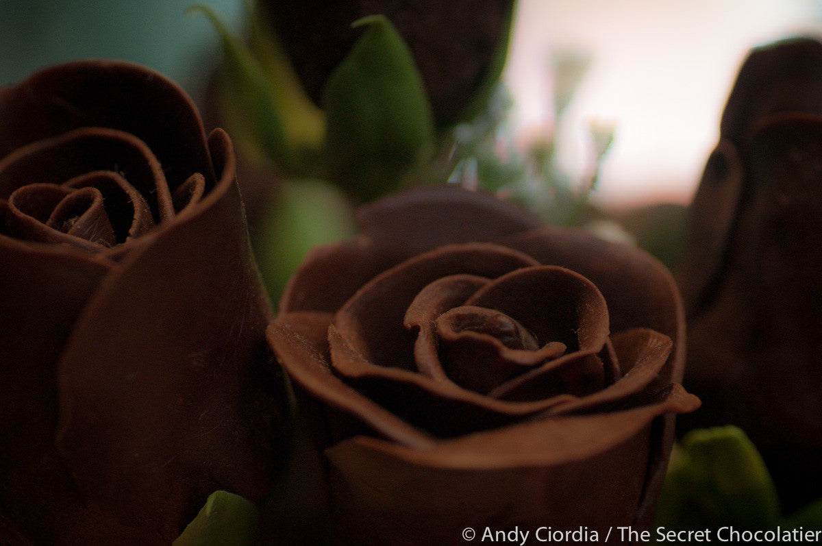Edible Chocolate Rose close-up showing the sculpted white chocolate petals.